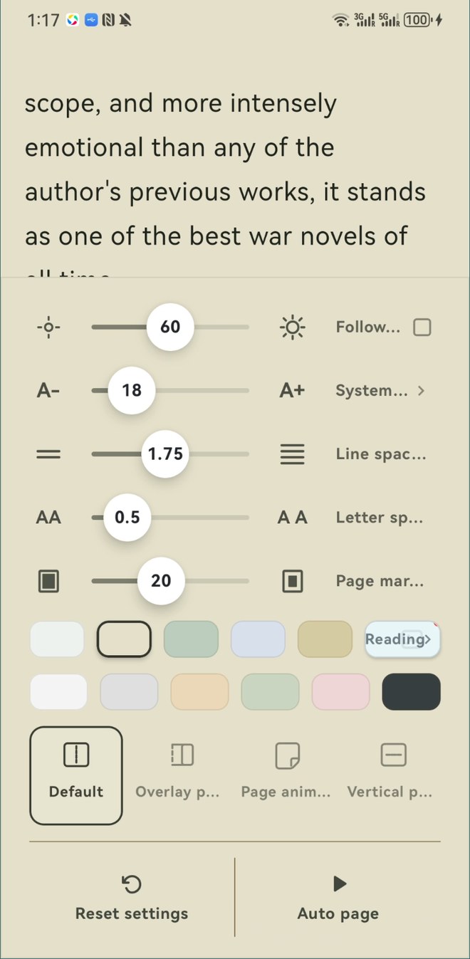 Reader appearance controls
