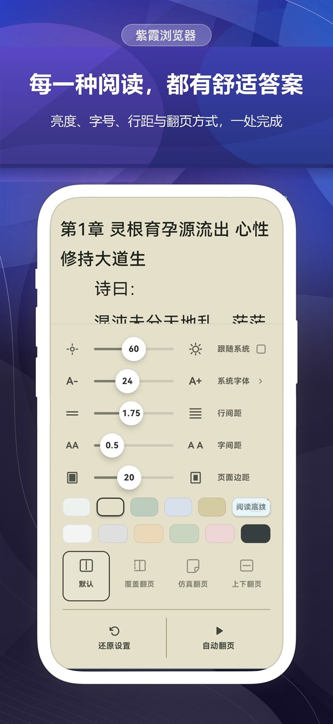 紫霞浏览器阅读设置